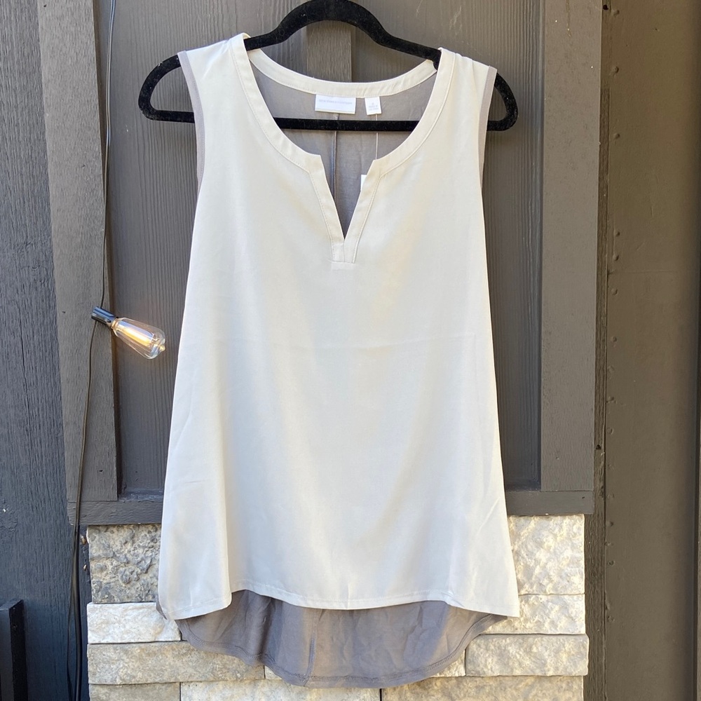 New York & Company Sleeveless Cream Split-Neck Blouse